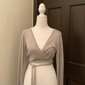 Sparkle cropped long sleeve wrap top